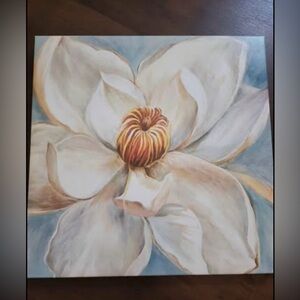 Home Decor Wall Art, White Magnolia Flower 13 X 13” Canvas Wall Decor